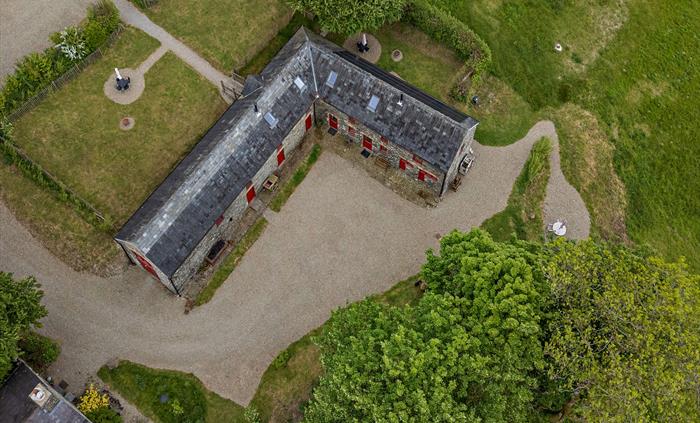 A birds eye view of the converted eco barn - one of the best places to stay in Carmarthenshire